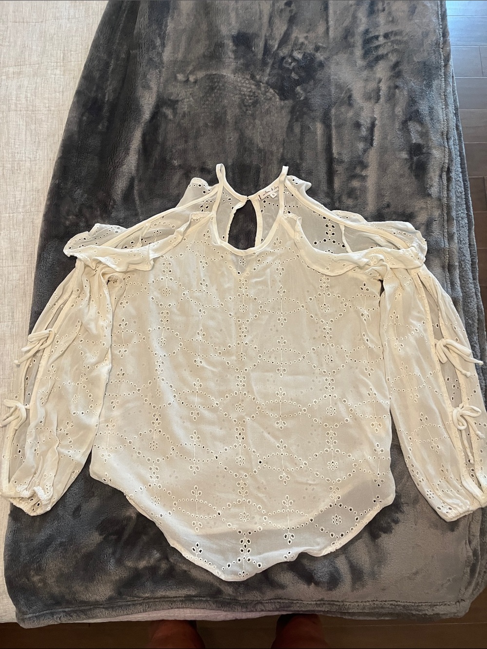 Willow & Clay Cream Eyelet Cold-Shoulder Blouse